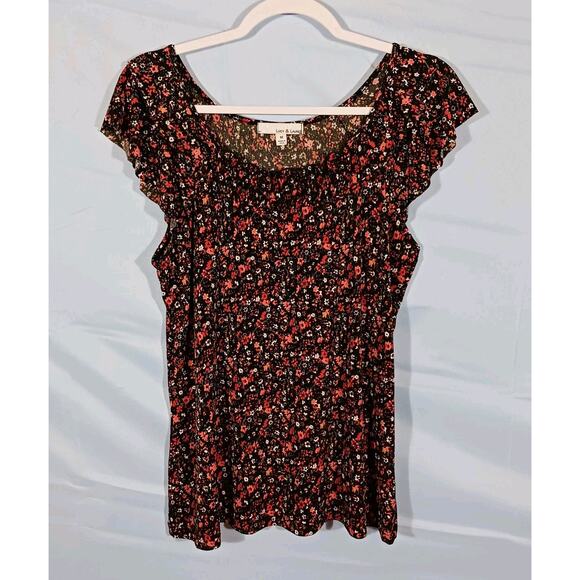 Lucy & Laurel Women's Medium Black and Red Floral Blouse with Flutter Sleeves - Picture 1 of 7